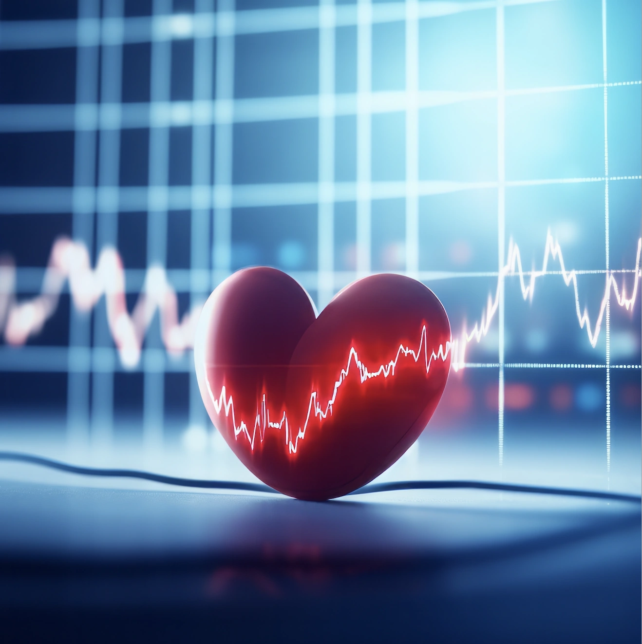 Herzmodell vor einer EKG-Kurve